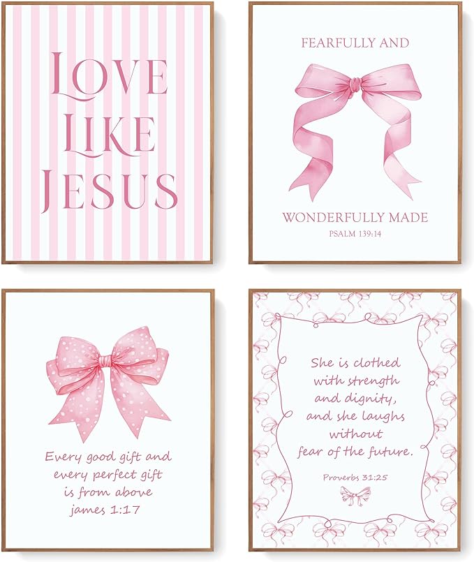 LARTSFRO Coquette Pink Bow Jesus Wall Art Decor Posters, Light Pink Bow by Unknown