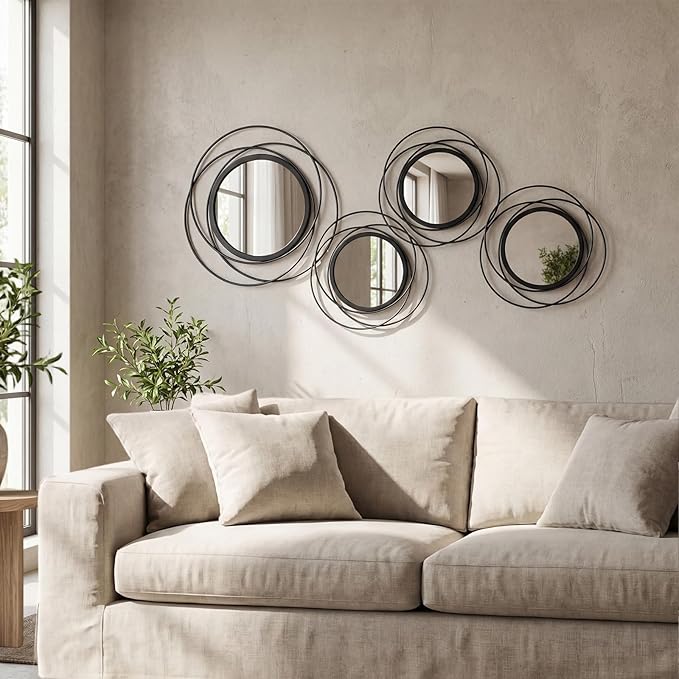 4 Piece Gold Round Wall Mirror Set Modern Metal Circle Home Decor by sxnzequnze