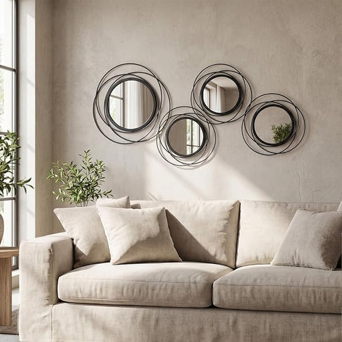 4 Piece Gold Round Wall Mirror Set Modern Metal Circle Home Decor by sxnzequnze