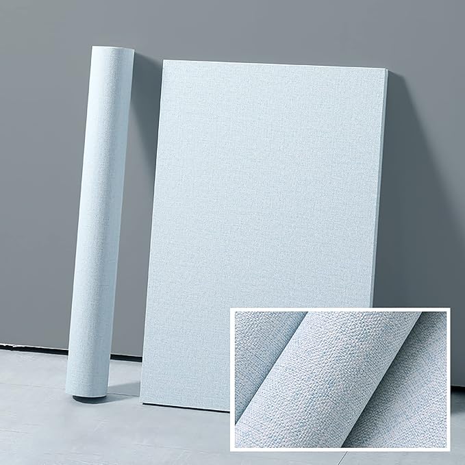 Yancorp 24"x120" Textured Fabric Light Blue Wall Paper Faux Grasscloth Peel and - Image 6