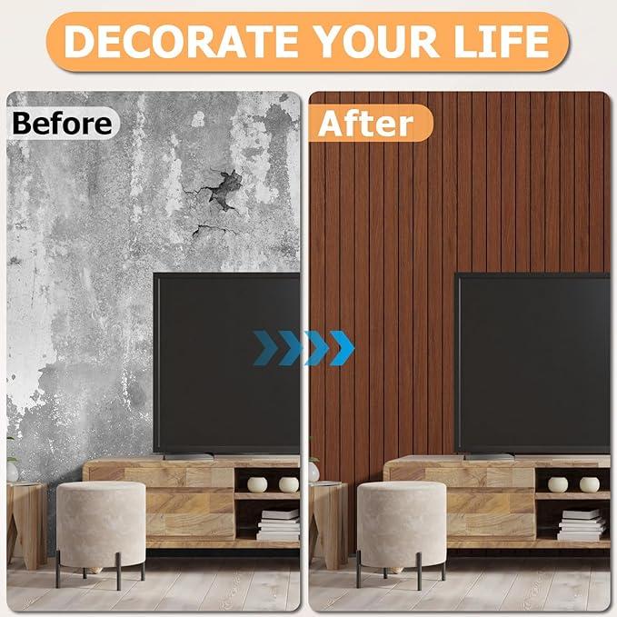 Arthome Peel and Stick Slat Wall Panels 15.7 "x240, Self-Adhesive PVC Wood - Image 7