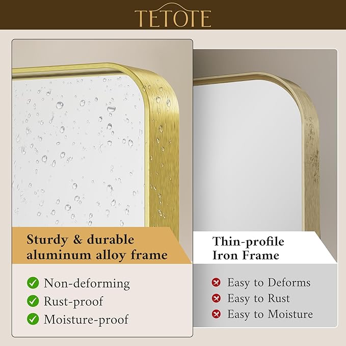 TETOTE 42 x 36 Inch Gold Mirror - Image 3