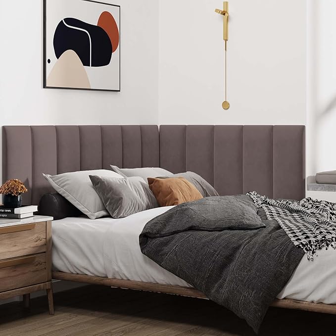 IFNOW Wall Mounted Upholstered Headboard Full, 3D Peel and Stick Soundproof - Image 2