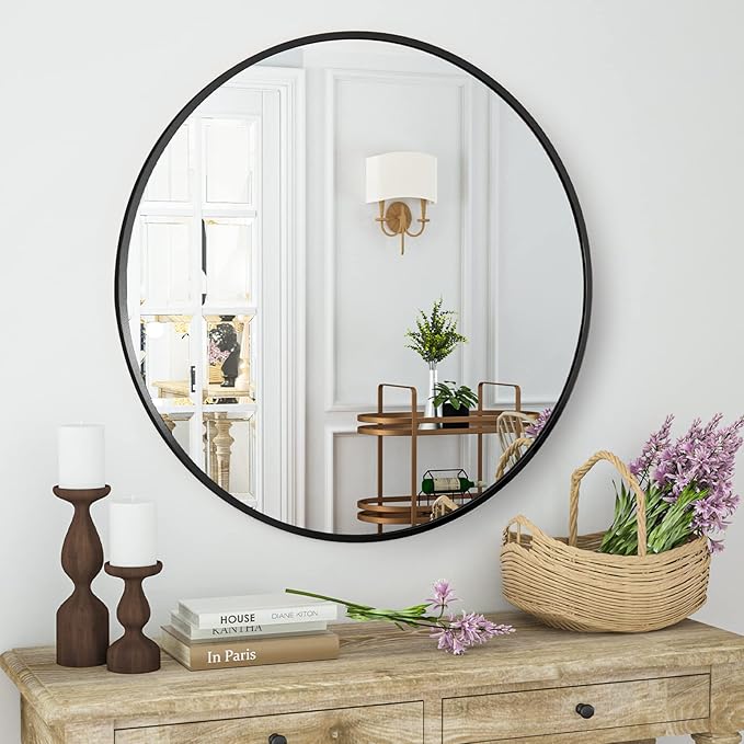 HARRITPURE Round Mirror 23.6" Black Wall Mounted Circle Mirror by HARRITPUREHome