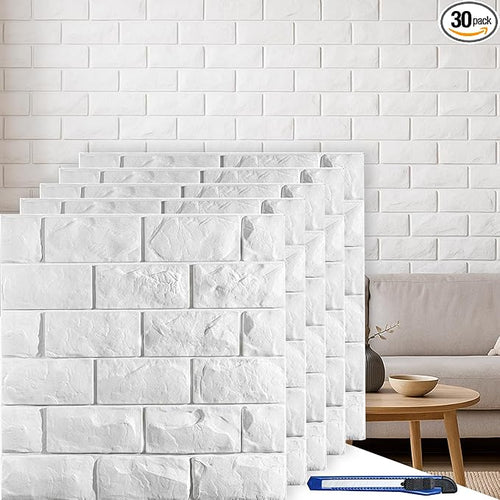 30 Pcs 3D Wall Panels, Self Adhesive Waterproof Foam Faux Brick Paneling by Circloophs