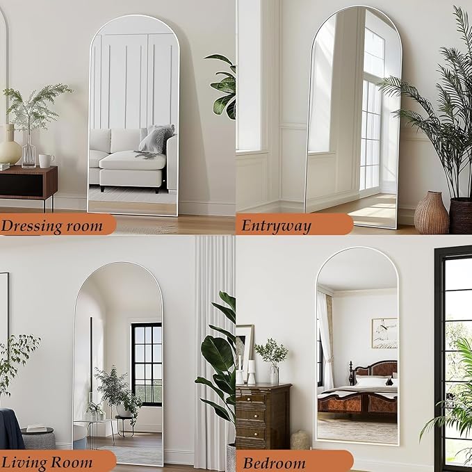 Dewfig Arched White Full Length Mirror, Full Body Mirrors - Image 5