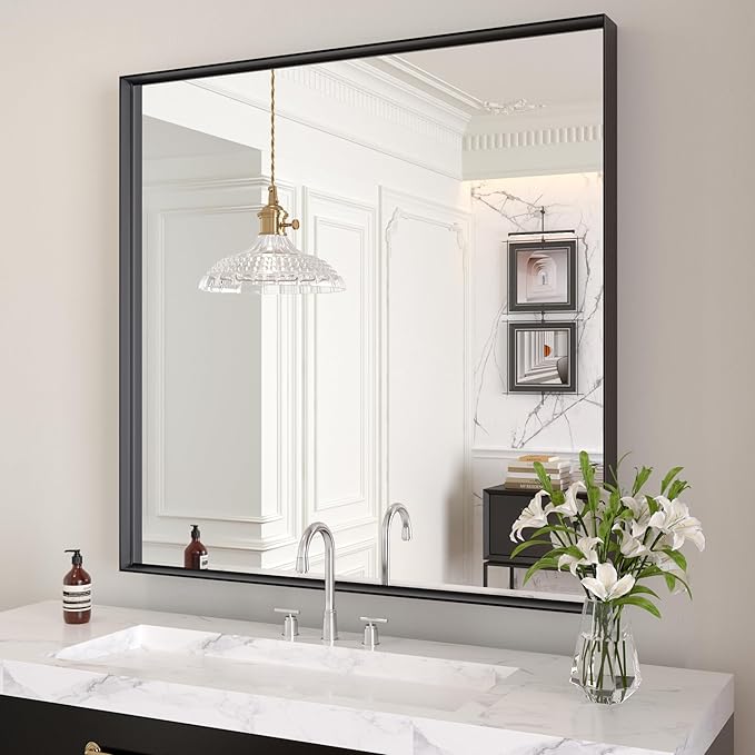 LOAAO Black Bathroom Mirror 32"X32" by LOAAO
