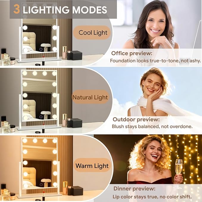 Hollywood Vanity Mirror with Lights 14" x 19", 10x Magnifying, 12 LED Bulbs - Image 2