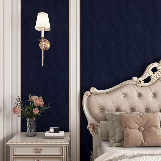 YENHOME 30"X393" Self Adhesive Blue Felt Fabric Wallpaper Peel and Stick Blue - Image 2