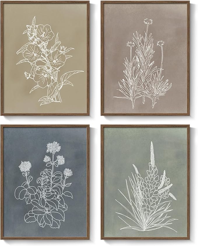 Framed Boho Botanical Wall Art for Living Room, 4 Piece Rustic Floral Canvas - Image 9
