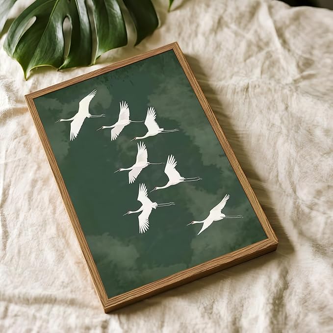 Framed Japanese Flying Cranes Wall Art, Vintage Bird Pictures Wall Decor - Image 4