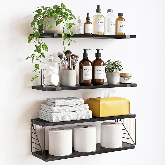 Fixwal 3+1 Tier Bathroom Floating Shelves Over Toilet, 15.8in Farmhouse Rustic by Fixwal