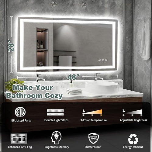 48x28 Inch LED Bathroom Mirror - Image 2