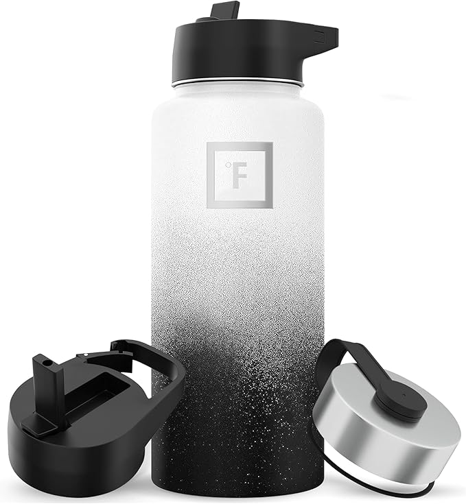 IRON °FLASK Camping & Hiking Hydration Flask with Straw, Wide Mouth Insulated Stainless Steel Sports Water Bottle - 32 oz Day & Night