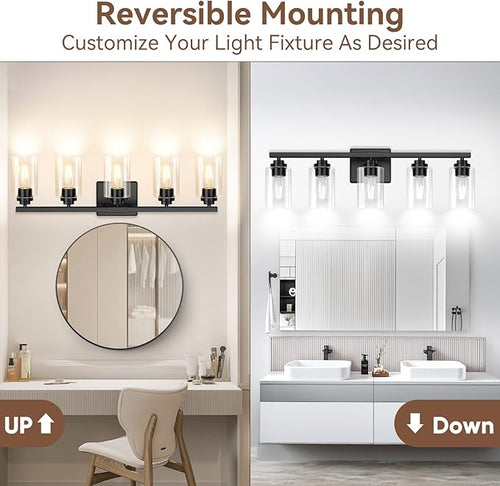 5-Light Matte Black Bathroom Light Fixtures, Bathroom Vanity Lights Over Mirror - Image 2