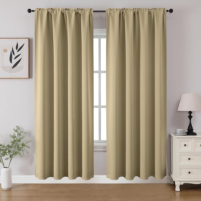 CUCRAF Beige Blackout Curtains 72 inch Length 2 Panels Set, Rod Pocket Room by CUCRAF