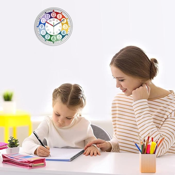 XFM Colorful Kids Wall Clock 14 Inch Silent Wall Clocks Battery Operated - Image 2