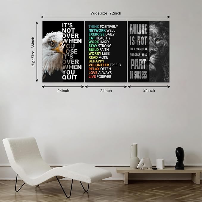 KAWAHONE Motivational Wall Art -Bald Eagle and Lion Inspirational Picture - Image 2