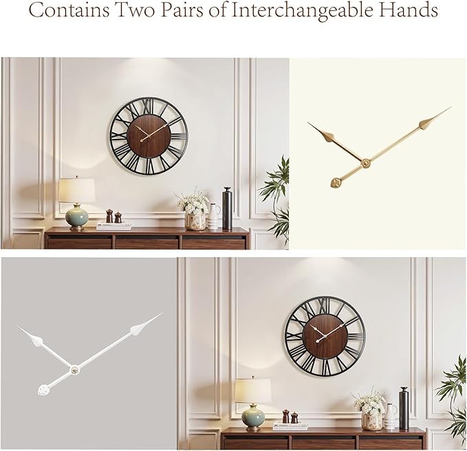 Vantic 24 Inch Large Wall Clock, Roman Numeral Wood Oversized Wall Clocks - Image 4