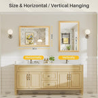 24x36 Inch Bathroom Mirror for Wall, Anti-Rust Oak Wood Grain Metal Framed - Image 3