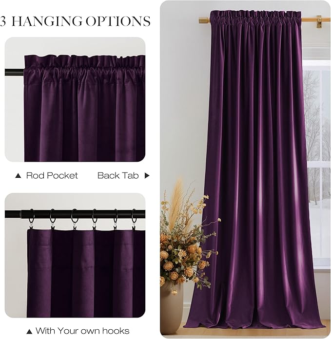 NICETOWN Purple Velvet Curtains 90 inch Long - Image 6