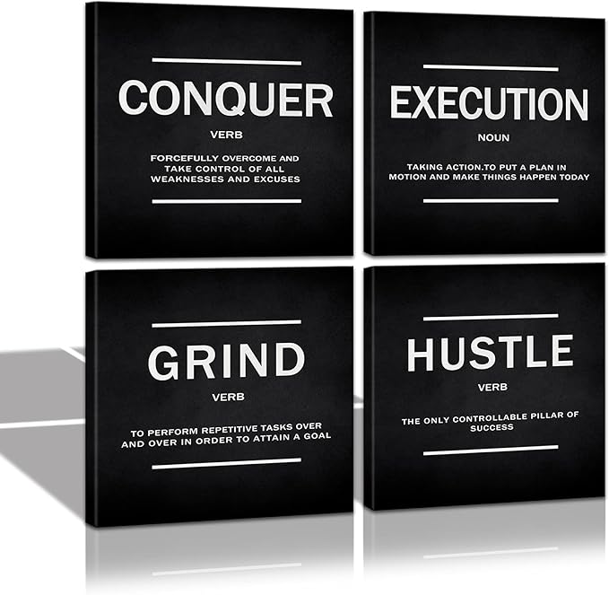 KAWAHONE Grind Hustle Execution Quotes Framed Wall Art, Success Canvas Print by KAWAHONE