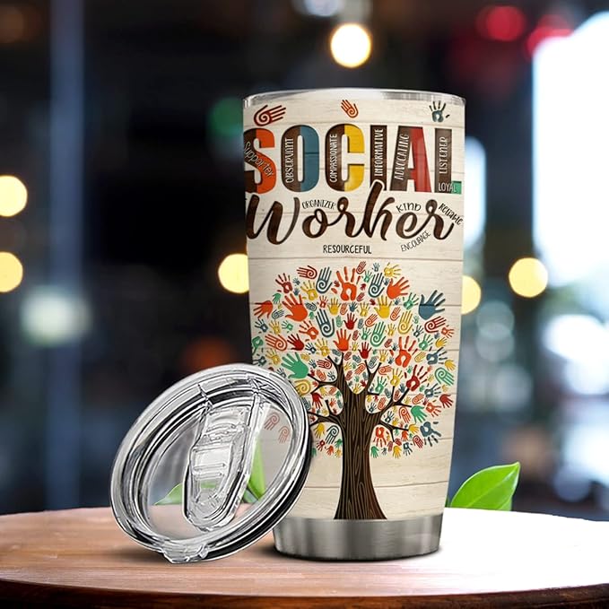 winorax Social Worker Gifts Personalized Social Workers Tumbler Stainless Steel Insulated 20oz 30oz Cup Coffee Tumblers Cups Gift Custom Name BSW MSW DSW Gifts For Women Appreciation Birthday