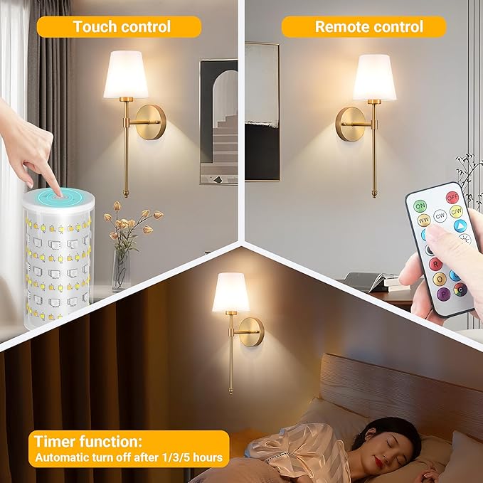 Vimhou Peel and Stick Wall Sconces, Stick On Wall Sconce Set of 2, Battery - Image 8
