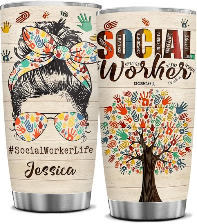 winorax Social Worker Gifts Personalized Social Workers Tumbler Stainless Steel Insulated 20oz 30oz Cup Coffee Tumblers Cups Gift Custom Name BSW MSW DSW Gifts For Women Appreciation Birthday