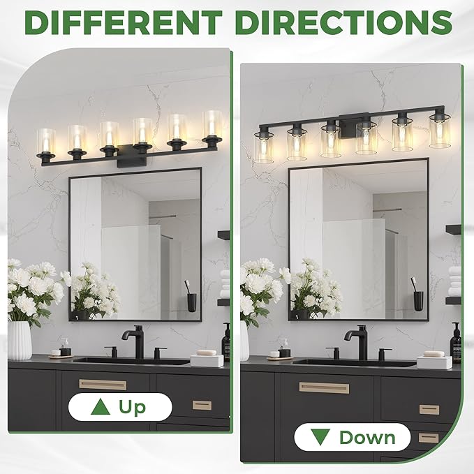 DORESshop Bathroom Light Fixtures, 6-Light Matte Black Bathroom Lighting - Image 7