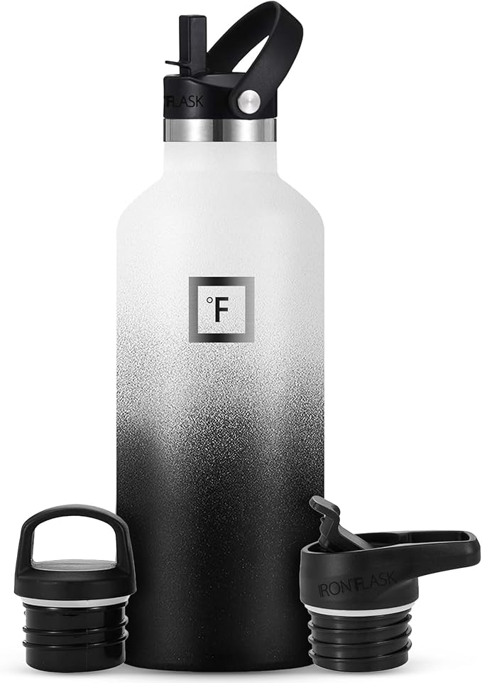IRON °FLASK Camping & Hiking Hydration Flask with Straw, BPA-Free Insulated Stainless Steel Sports Water Bottle - 32 oz Day & Night