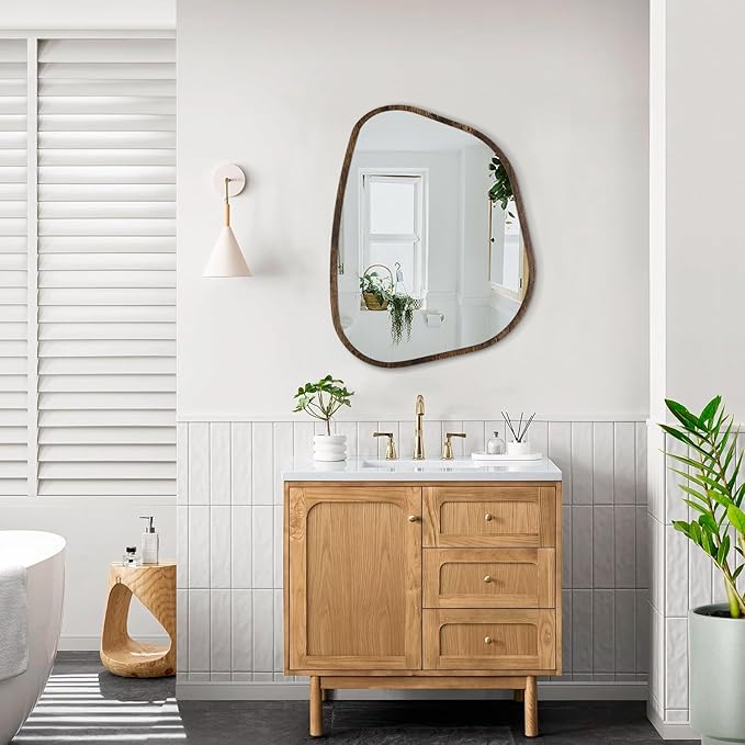 Asymmetrical Mirror Irregular Oval Wall Mirror Modern Wood Frame Unique Shape - Image 6