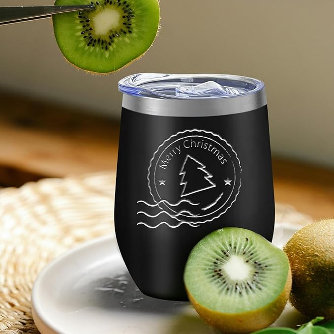 YOUKE OLA 18 Pack Stainless Steel Wine Tumbler with lid, 12oz Insulated Powder Coated Wine Tumbler Stemless Double Wall Vacuum Wine Glass Coffee Tumbler for Laser Engrave, Black