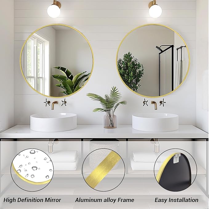 Sunniry Gold Circle Mirror, Round Mirror 20 inch, Round Wall Mirrors - Image 2