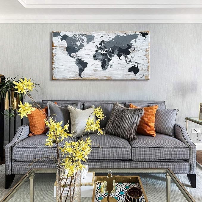 world map Canvas Wall Art Black Wall Decor Office Map of the world Pictures - Image 4