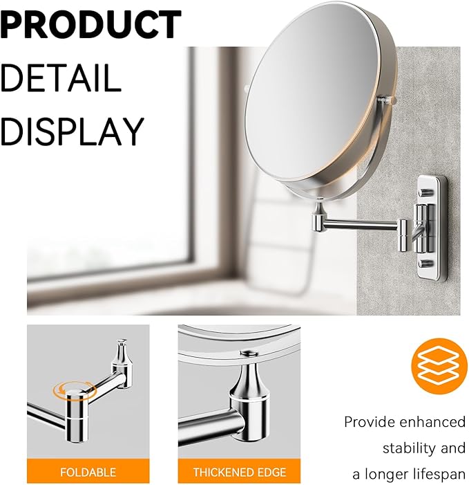 Auxmir Wall Mounted Makeup Mirror, 8 Inch 1X/20X Double Sided Magnifying Mirror - Image 6
