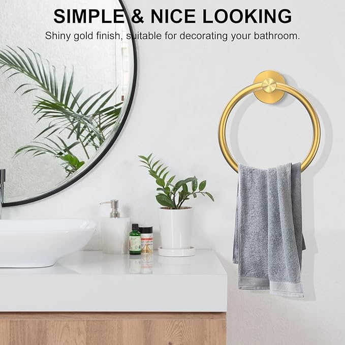 SetSail Towel Holder for Bathroom Wall Screw-in Gold Towel Ring Stainless Steel - Image 6