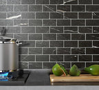 AULIGET Faux Stone Backsplash Peel and Stick PVC Tile, 3 Inch x 6 Inch Black - Image 2