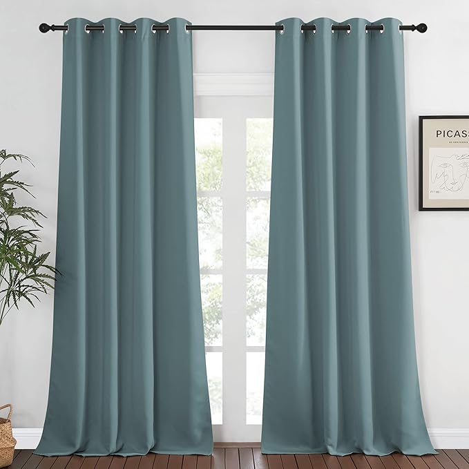 NICETOWN Blackout Greyish Blue Curtain & Drape 108 inches Long by NICETOWN
