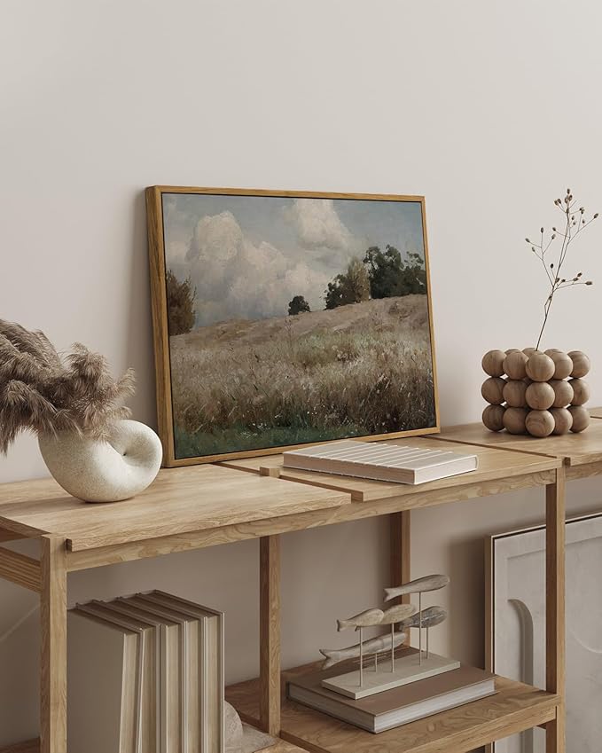 InSimSea Framed Canvas Wall Art Vintage Decor, Farmhouse Scenery Vast Field - Image 2