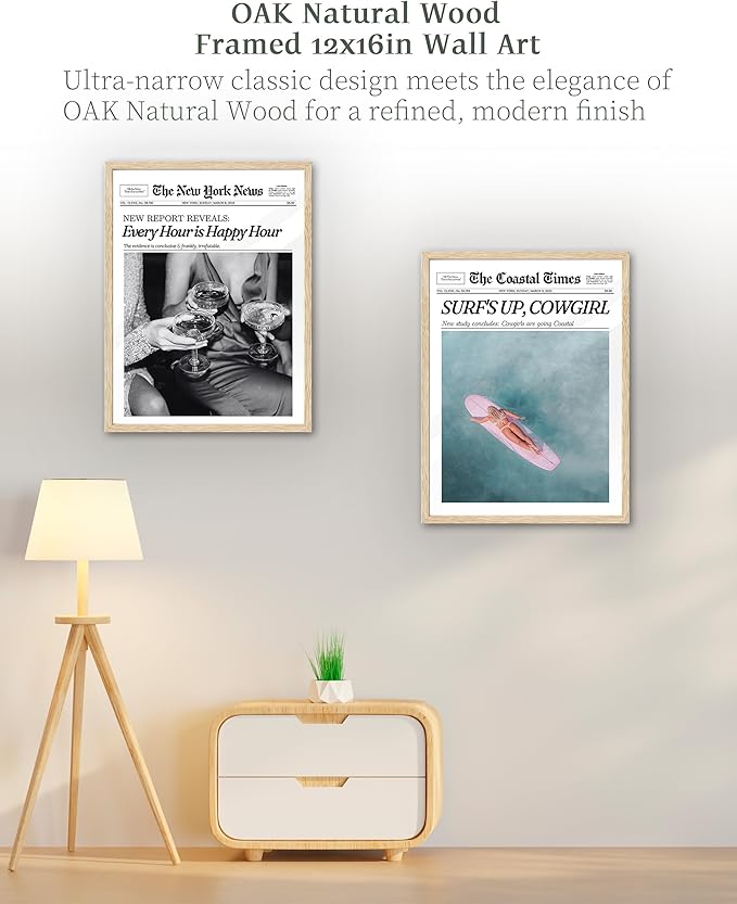 iHery Framed Coastal Trendy Cowgirl Wall Art Decor, Natural OAK Wood 12x16in - Image 4