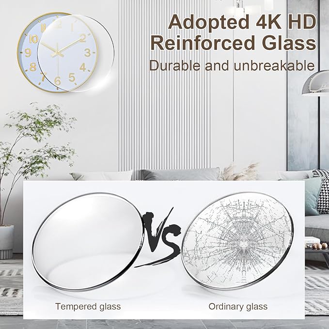 Gold Wall Clock, 8 Inch Wall Clocks Battery Operated, Round Modern Non Ticking - Image 5