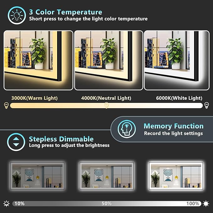 72x32 Black Framed LED Bathroom Mirror - Image 5