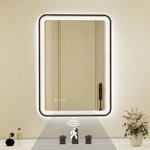 20x28 Inch Black Framed LED Bathroom Mirror by Unknown