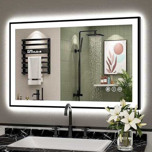 40x24 Black Framed LED Bathroom Mirror by Awandee