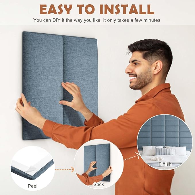 IFNOW Upholstered Wall Mounted Headboard, 3D Soundproof Wall Panels Peel and - Image 4