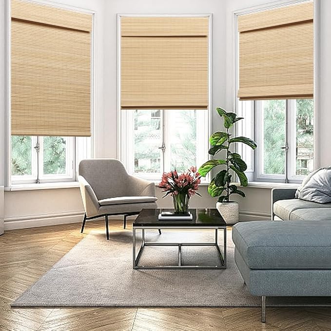 SEEYE Cordless Bamboo Roman Shades, Roll Up Blind Privacy Shade - Image 7