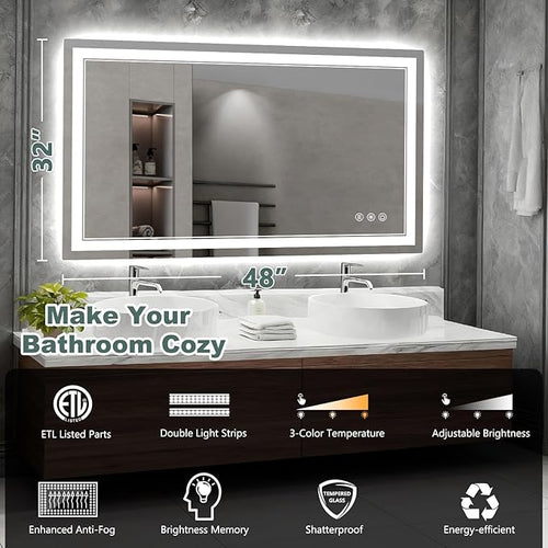 48x32 Inch LED Bathroom Mirror - Image 2