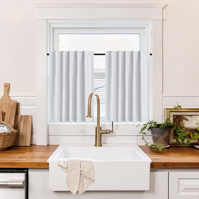 RYB HOME 100% Blackout Basement Curtains Over Sink 30 inches Long, Heat & UV by RYBHOME