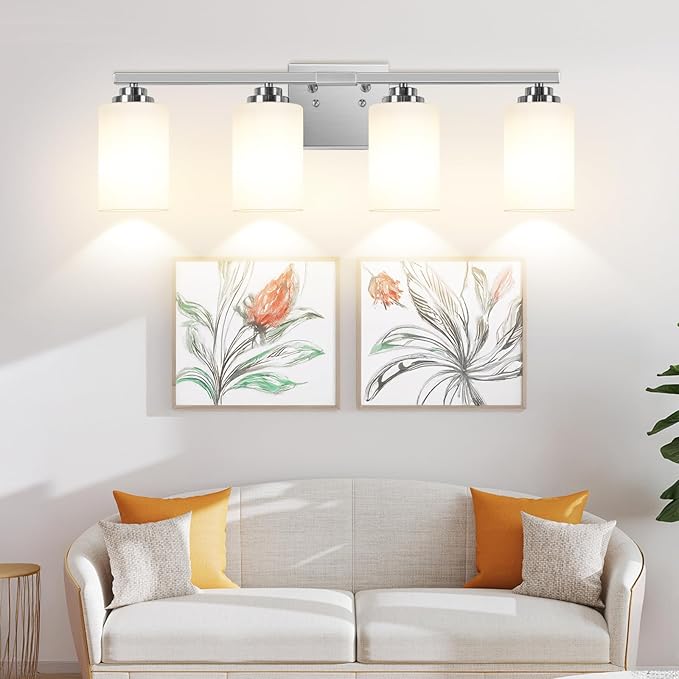Brushed Nickel 4-Light Bathroom Light Fixtures, Classic Wall Light Fixture - Image 9